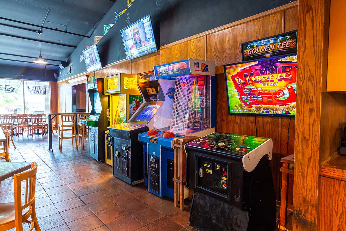 Interior, arcade game machines in the seating area